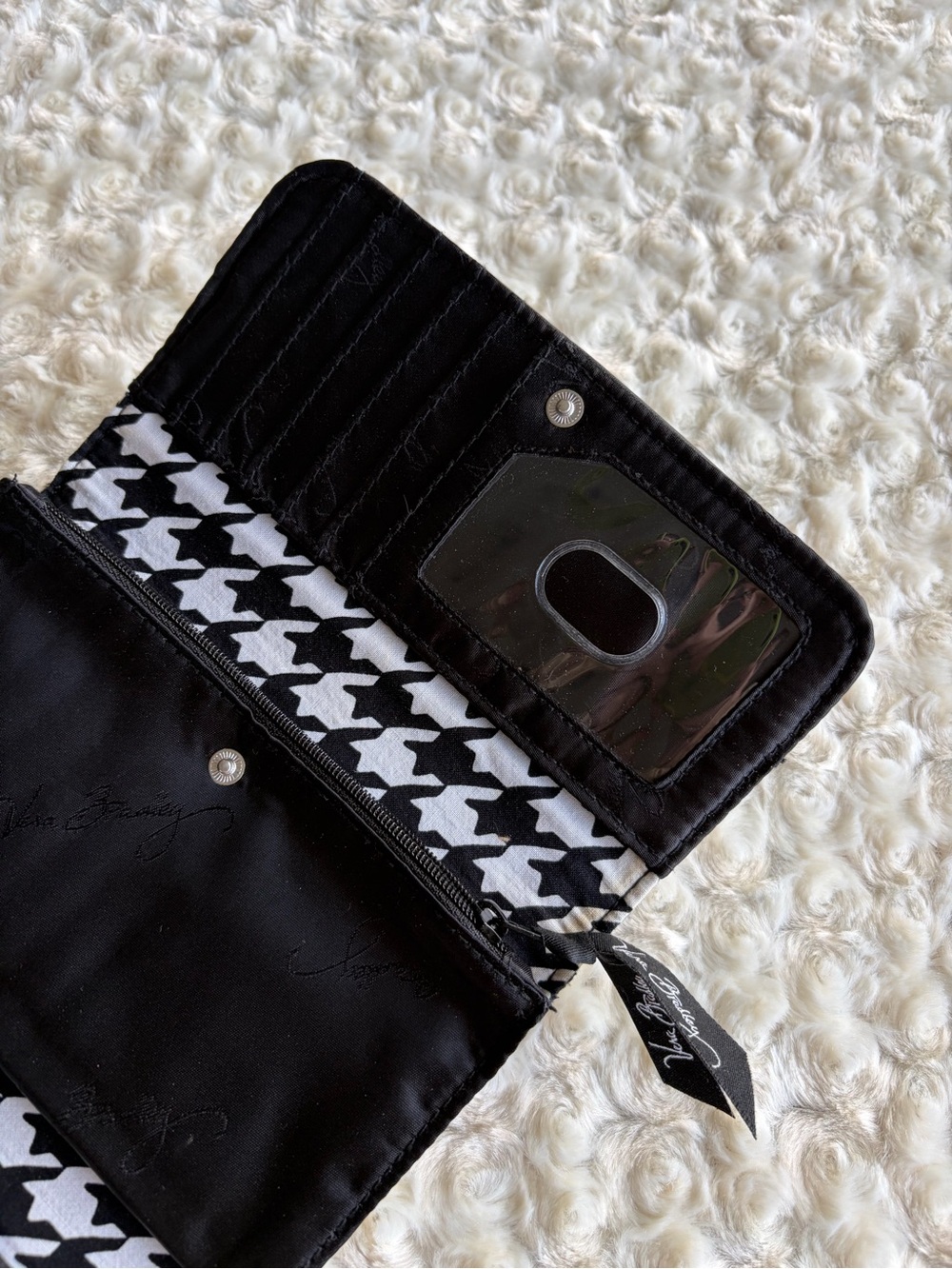 Vera Bradley Black & White Houndstooth Women's Wallet - Quilted Style Trifold - Picture 7 of 7